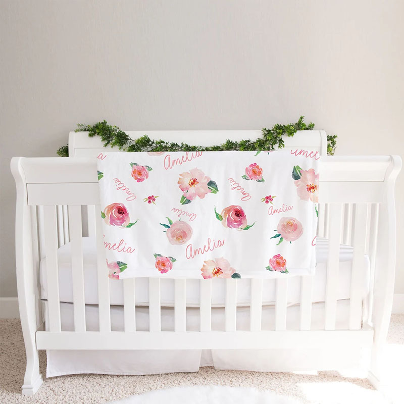 Personalized Baby Girl Floral Print Coral Blanket