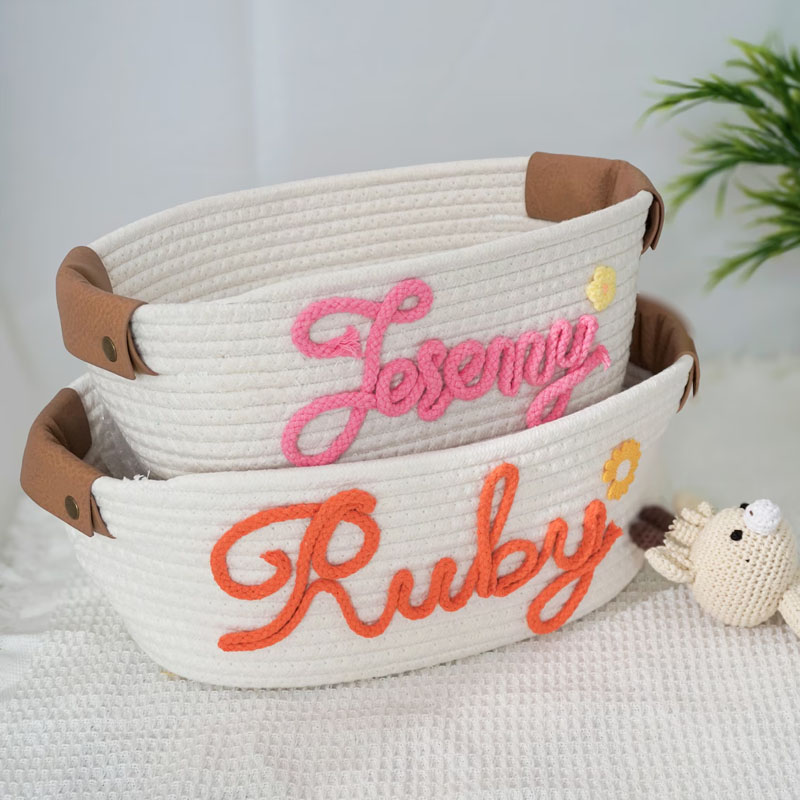 Personalized Baby Shower Leather Basket