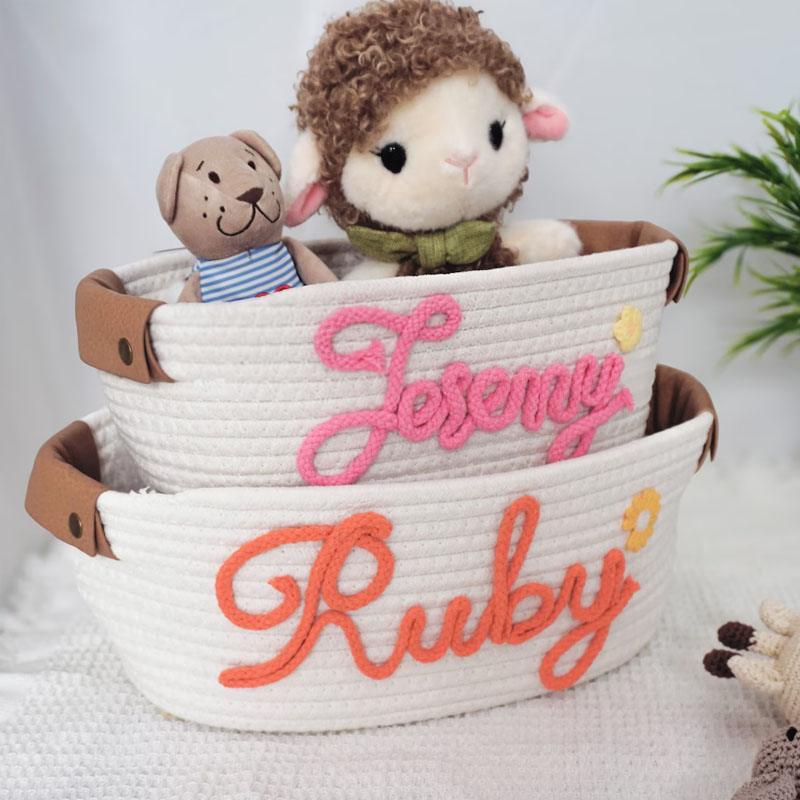 Personalized Baby Shower Leather Basket