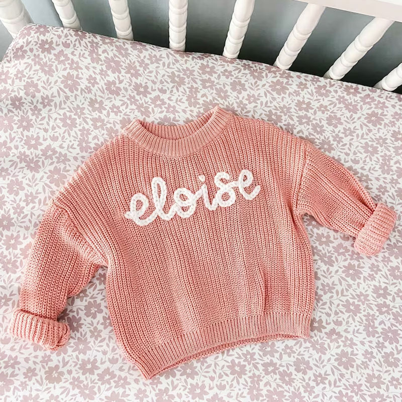 Personalized Baby Toddler Name Sweater Hand-embroidered Gift