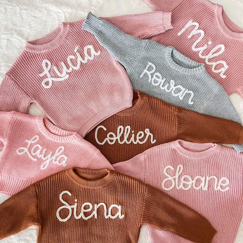 Personalized Baby Toddler Name Sweater Hand-embroidered Gift