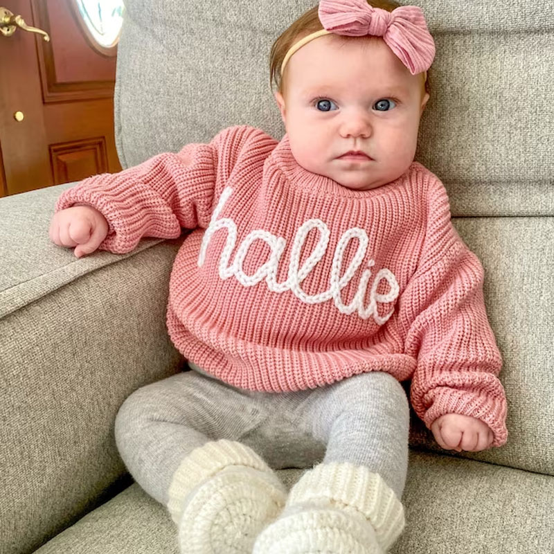 Personalized Baby Toddler Name Sweater Hand-embroidered Gift