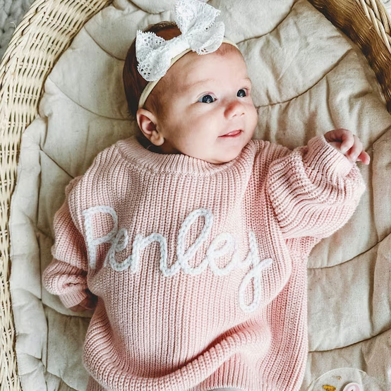 Personalized Baby Toddler Name Sweater Hand-embroidered Gift