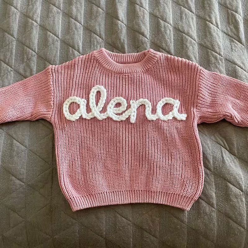 Personalized Baby Toddler Name Sweater Hand-embroidered Gift
