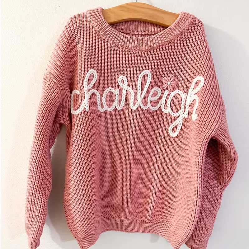 Personalized Baby Toddler Name Sweater Hand-embroidered Gift