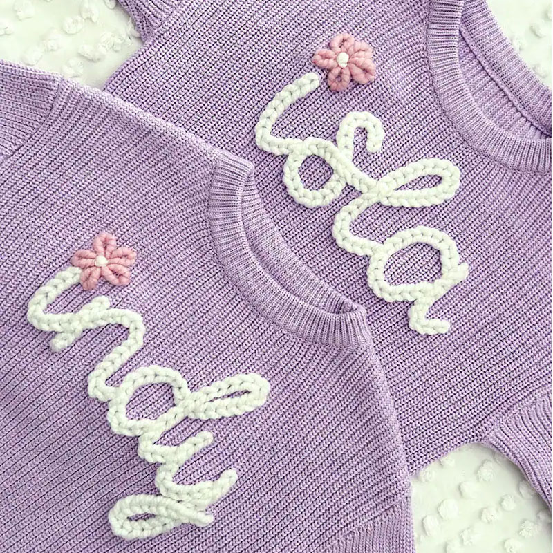 Personalized Baby Toddler Name Sweater Hand-embroidered Gift