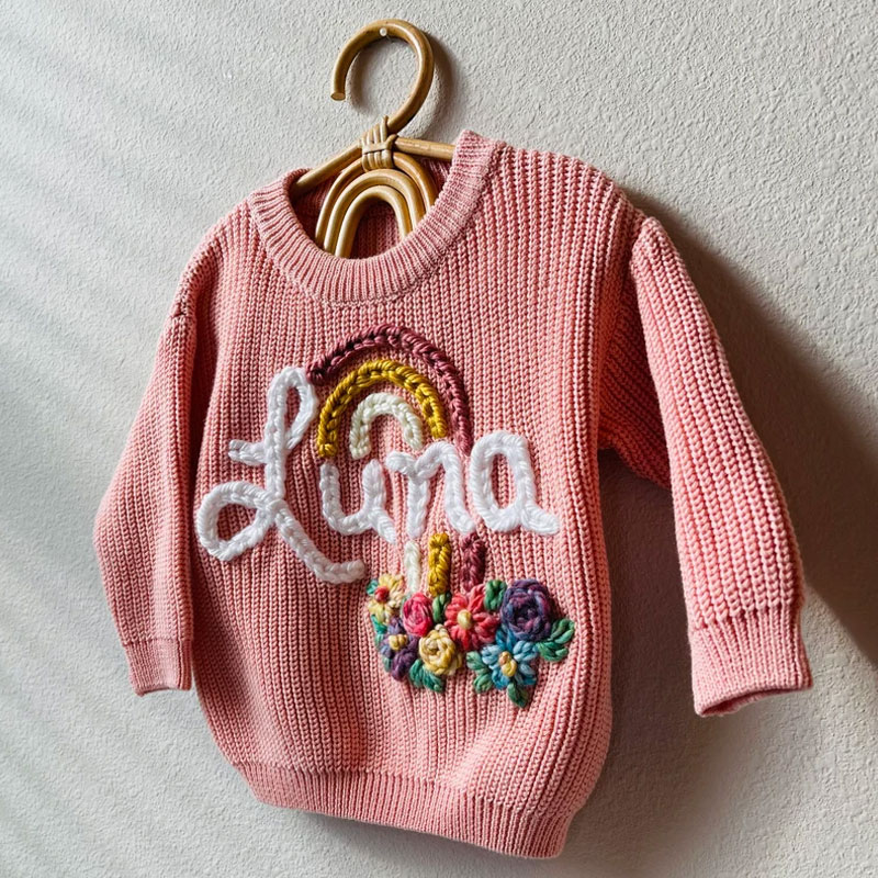 Personalized Baby Toddler Sweater Rainbow and flowers