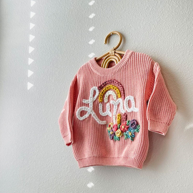 Personalized Baby Toddler Sweater Rainbow and flowers
