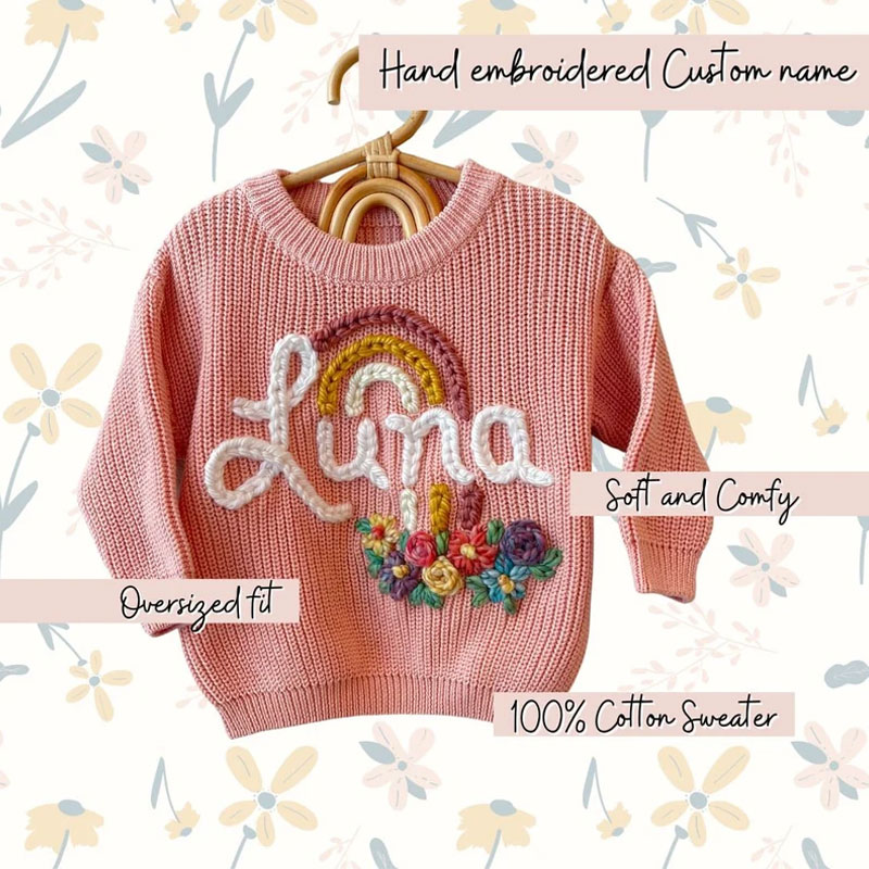 Personalized Baby Toddler Sweater Rainbow and flowers