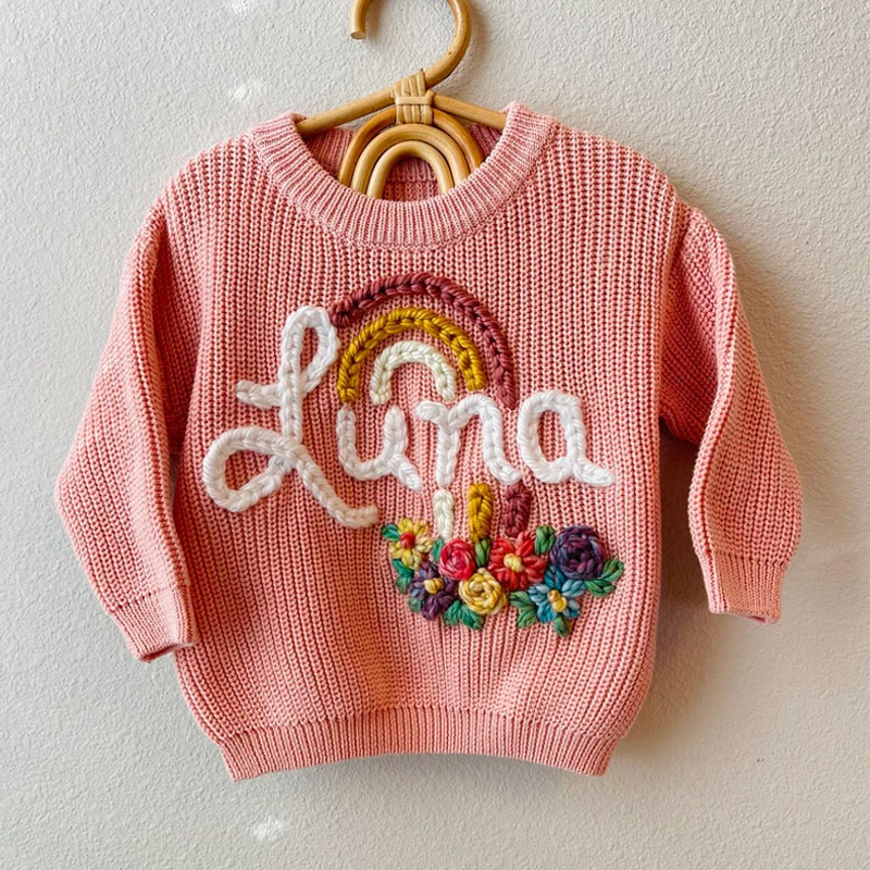 Personalized Baby Toddler Sweater Rainbow and flowers