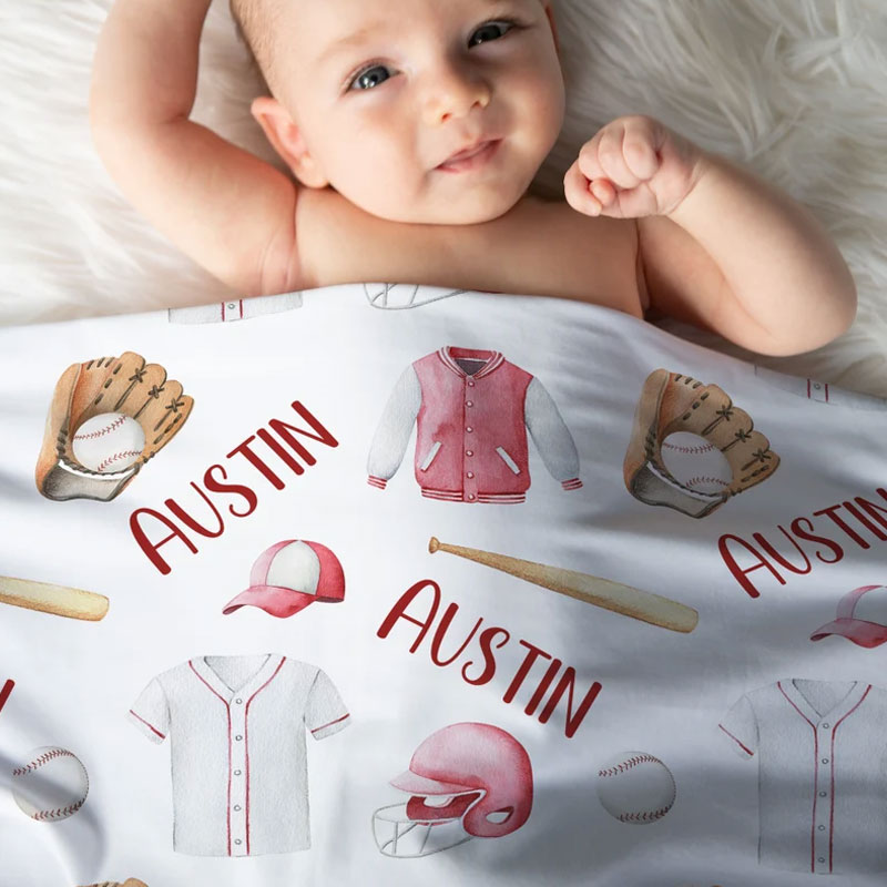 Personalized Baseball Swaddle Blanket Receiving Blanket