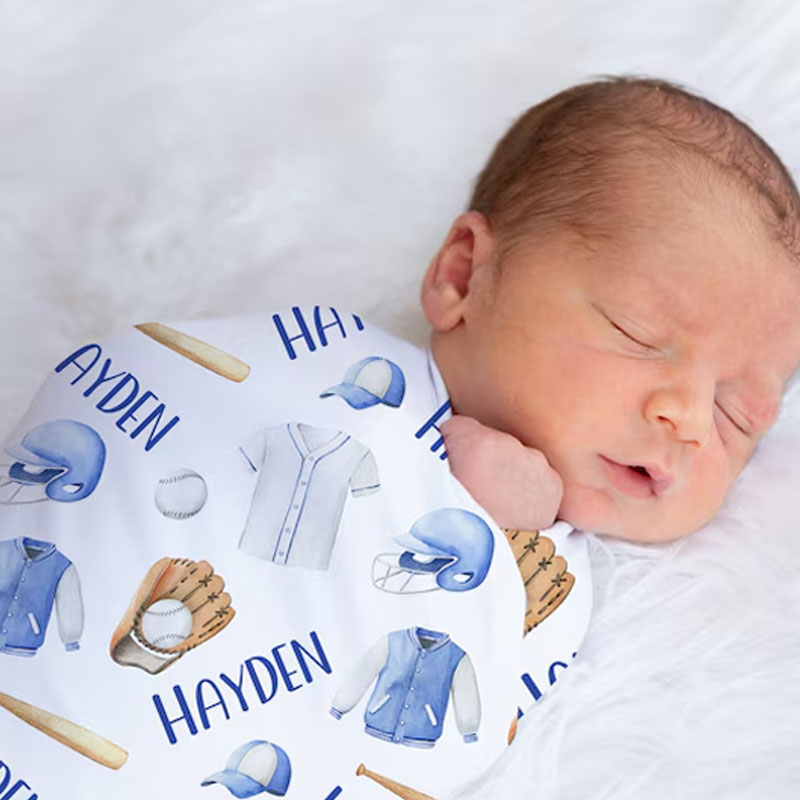 Personalized Baseball Swaddle Blanket Receiving Blanket