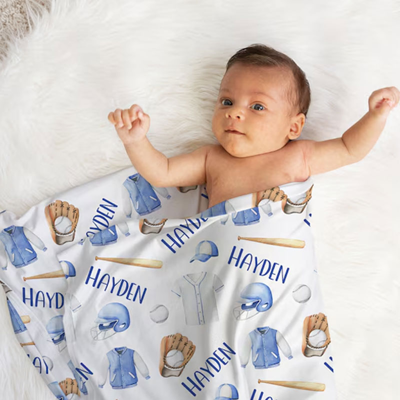 Personalized Baseball Swaddle Blanket Receiving Blanket