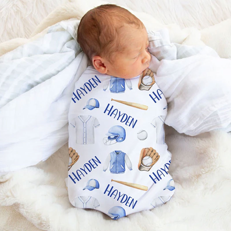 Personalized Baseball Swaddle Blanket Receiving Blanket