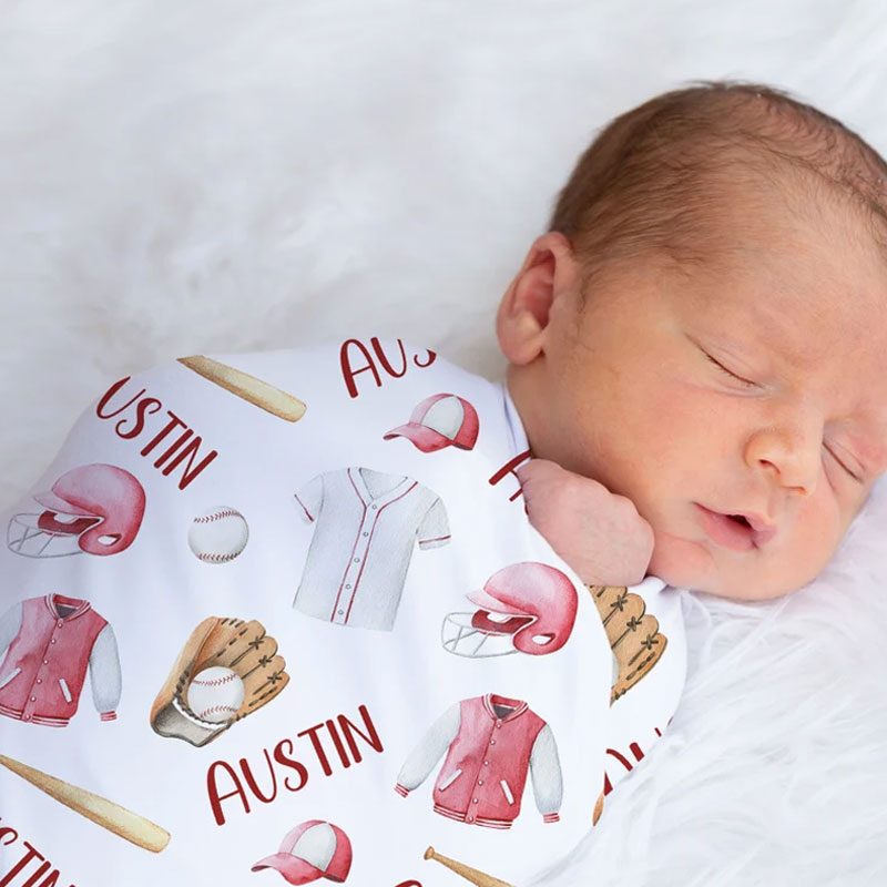 Personalized Baseball Swaddle Blanket Receiving Blanket
