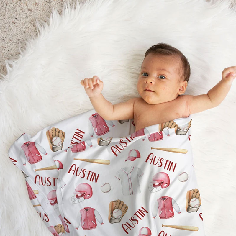Personalized Baseball Swaddle Blanket Receiving Blanket