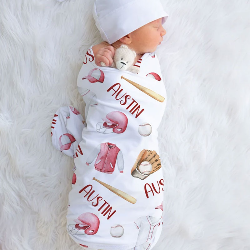 Personalized Baseball Swaddle Blanket Receiving Blanket
