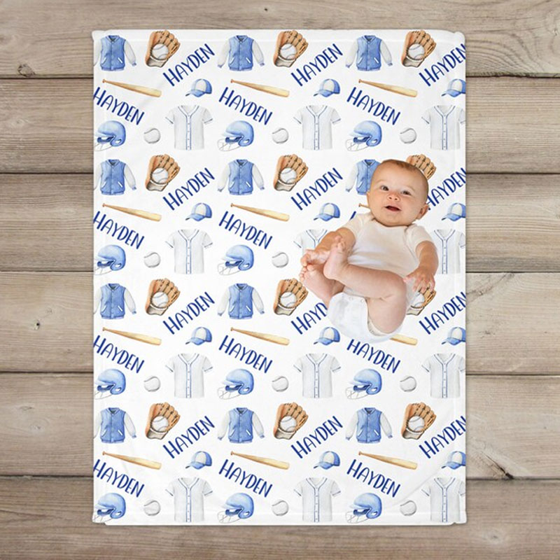 Personalized Baseball Swaddle Blanket Receiving Blanket
