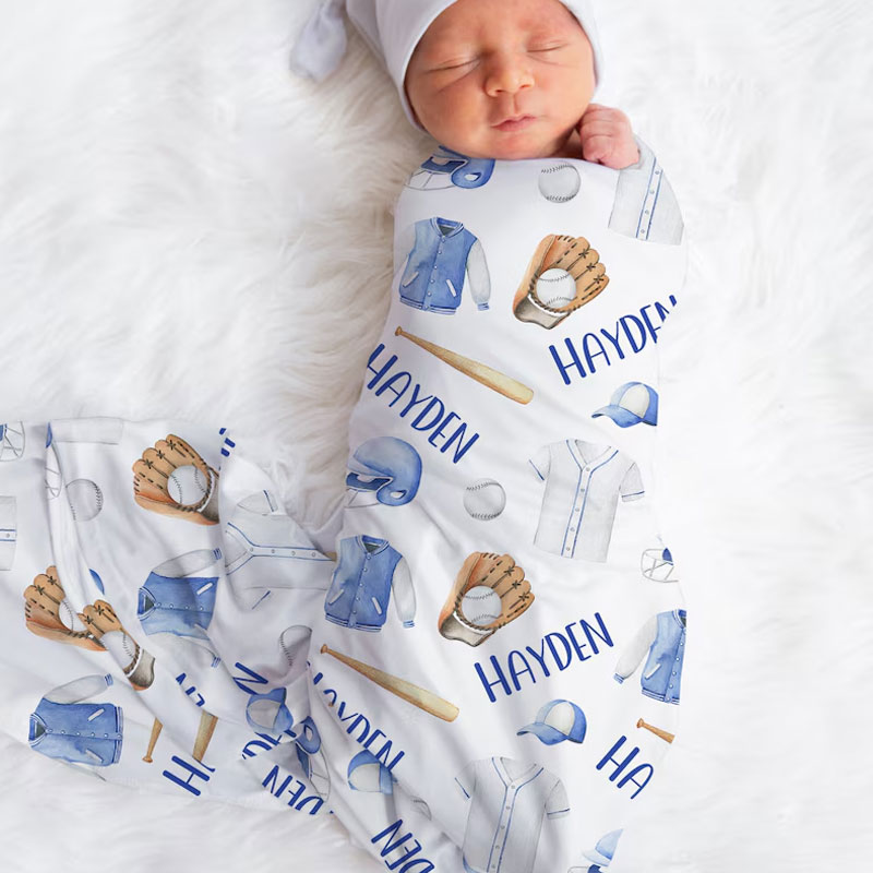 Personalized Baseball Swaddle Blanket Receiving Blanket