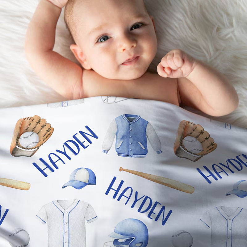 Personalized Baseball Swaddle Blanket Receiving Blanket