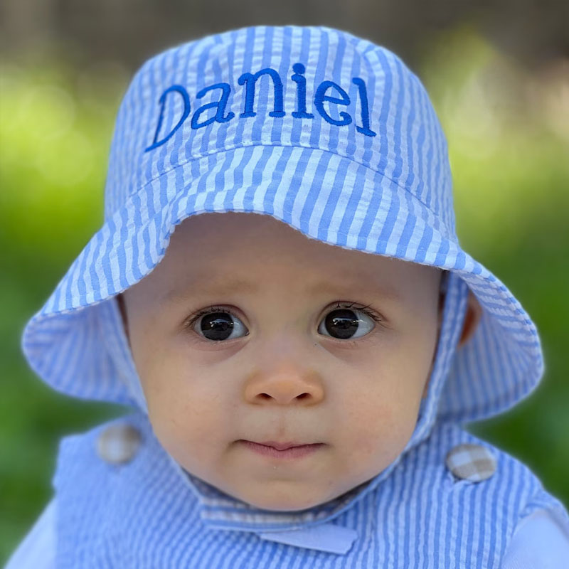 Personalized Blue And Pink Seersucker Baby Sun Hat