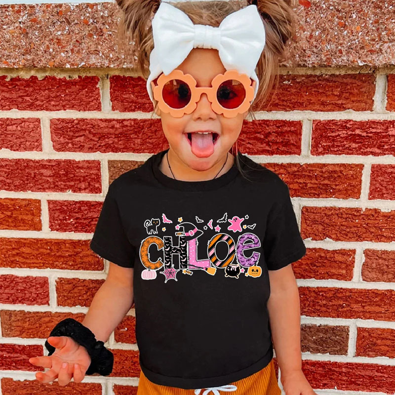 [Youth Shirt / 2-14 Years]Personalized Cat Halloween Name Shirt