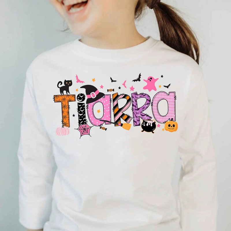 [Youth Shirt / 2-14 Years]Personalized Cat Halloween Name Shirt