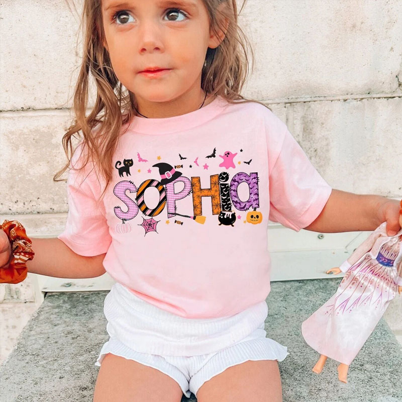 [Youth Shirt / 2-14 Years]Personalized Cat Halloween Name Shirt