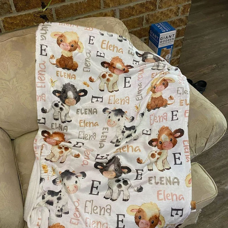 Personalized Cow Baby Blanket Baby Farm