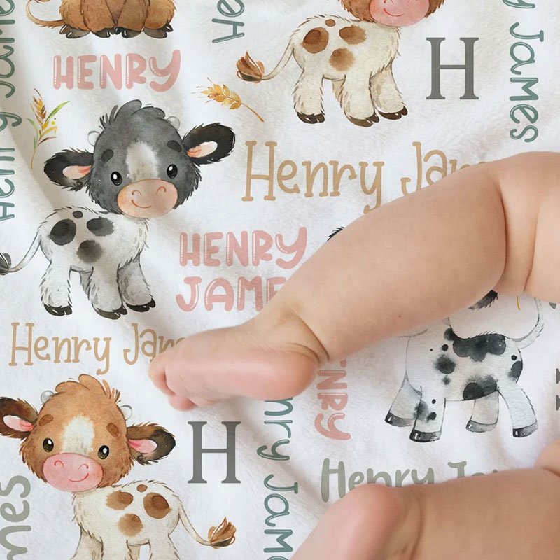 Personalized Cow Baby Blanket Baby Farm