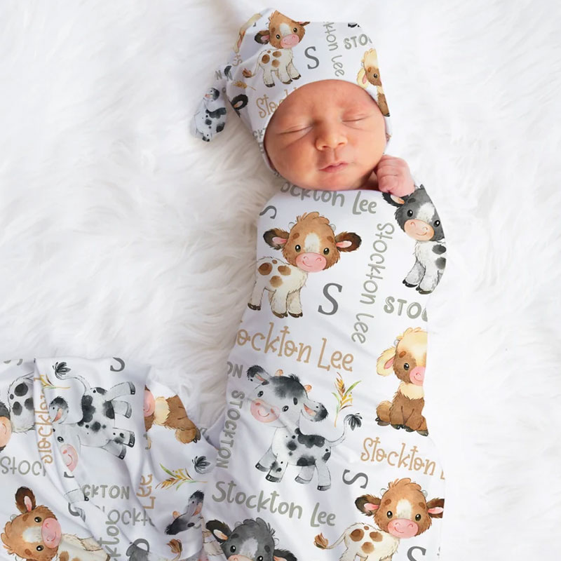 Personalized Cow Baby Blanket Baby Farm