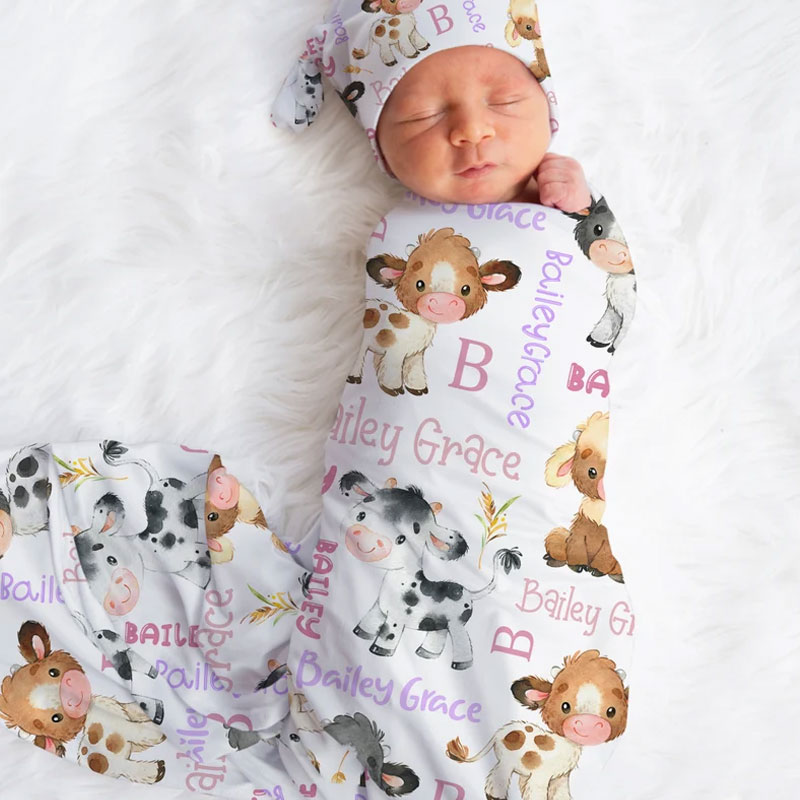 Personalized Cow Baby Blanket Baby Farm