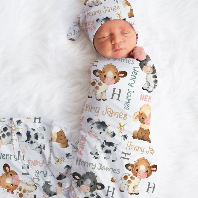 Personalized Cow Baby Blanket Baby Farm