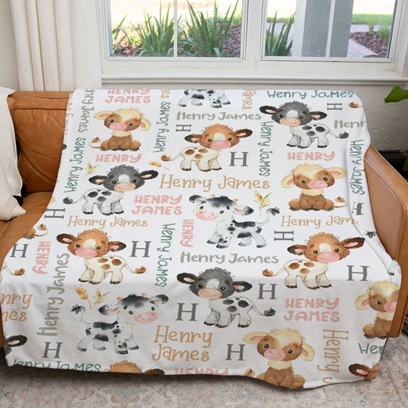 Personalized Cow Baby Blanket Baby Farm