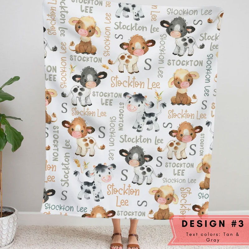 Personalized Cow Baby Blanket Baby Farm