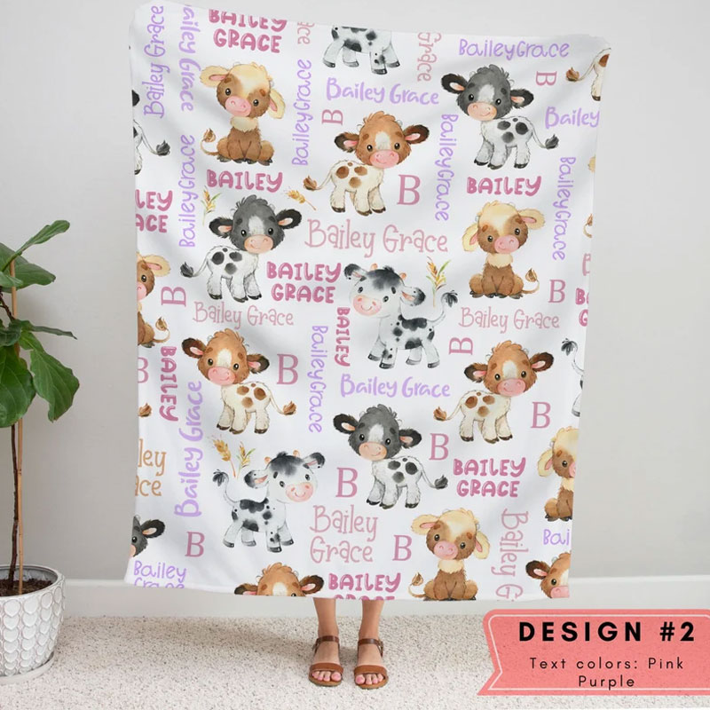 Personalized Cow Baby Blanket Baby Farm