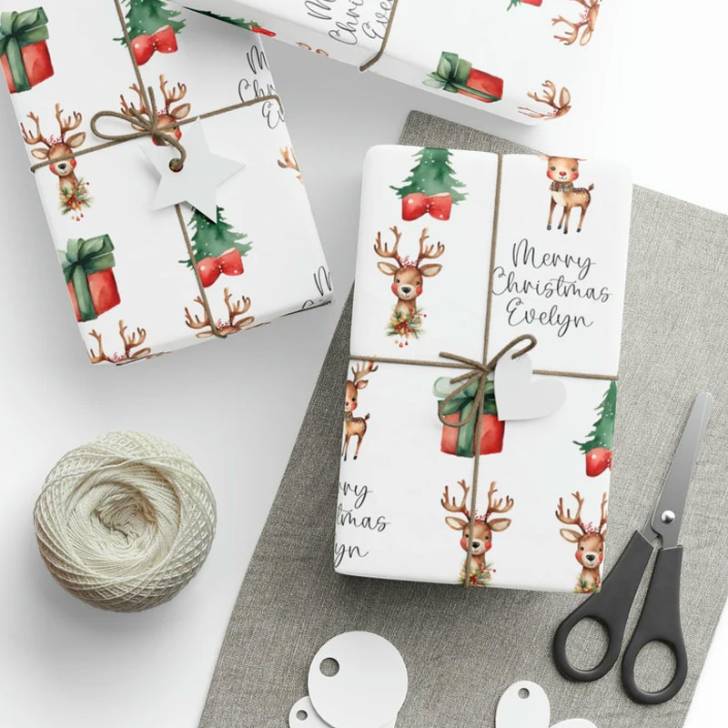 Personalized Cute Reindeer Baby's 1st Christmas Wrapping Paper