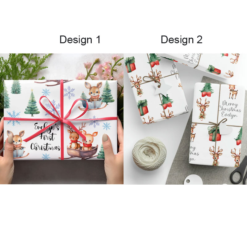 Personalized Cute Reindeer Baby's 1st Christmas Wrapping Paper