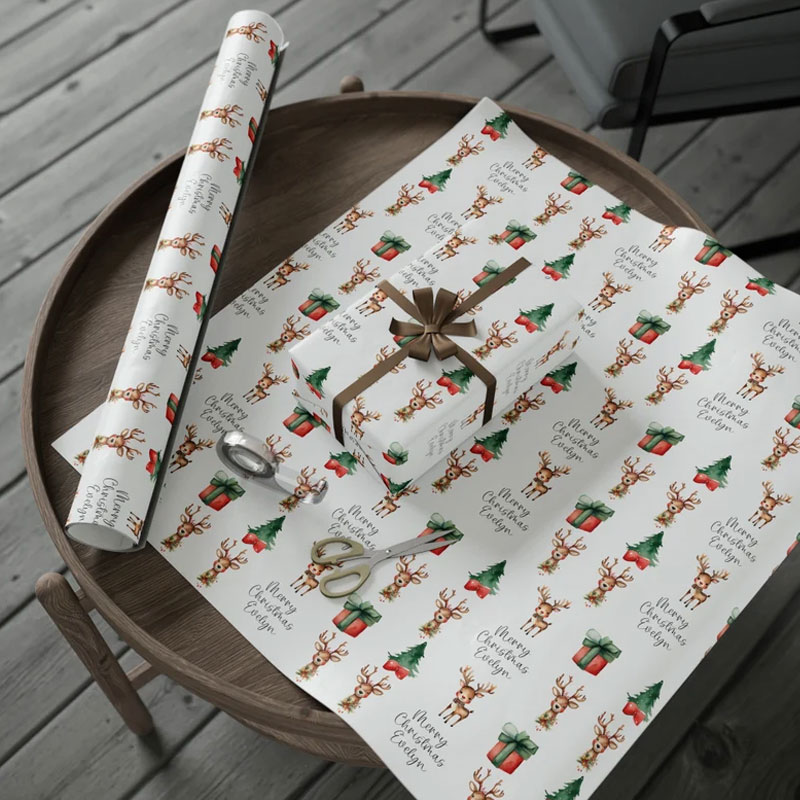 Personalized Cute Reindeer Baby's 1st Christmas Wrapping Paper