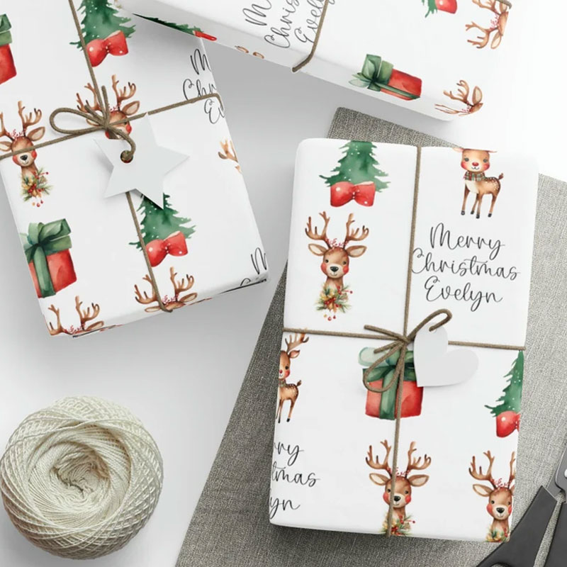 Personalized Cute Reindeer Baby's 1st Christmas Wrapping Paper