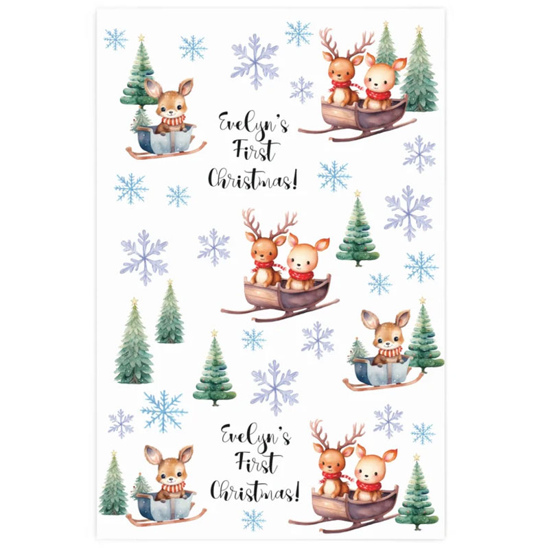 Personalized Cute Reindeer Baby's 1st Christmas Wrapping Paper