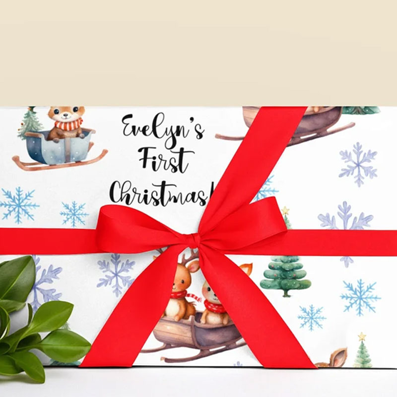 Personalized Cute Reindeer Baby's 1st Christmas Wrapping Paper