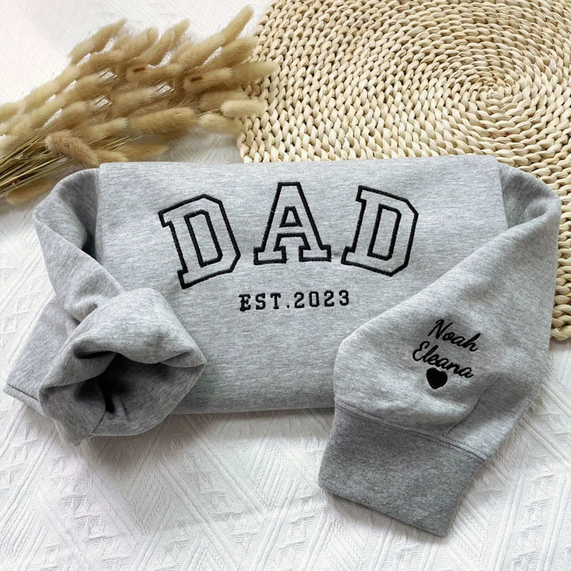 Personalized Dad Date And Heart Embroidered Sweatshirt