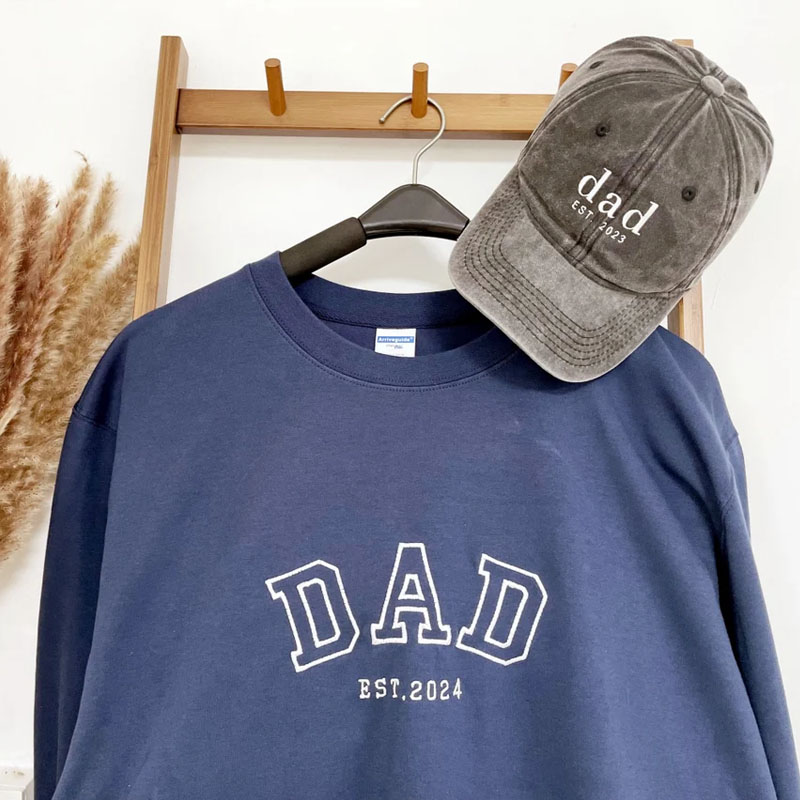 Personalized Dad Date And Heart Embroidered Sweatshirt