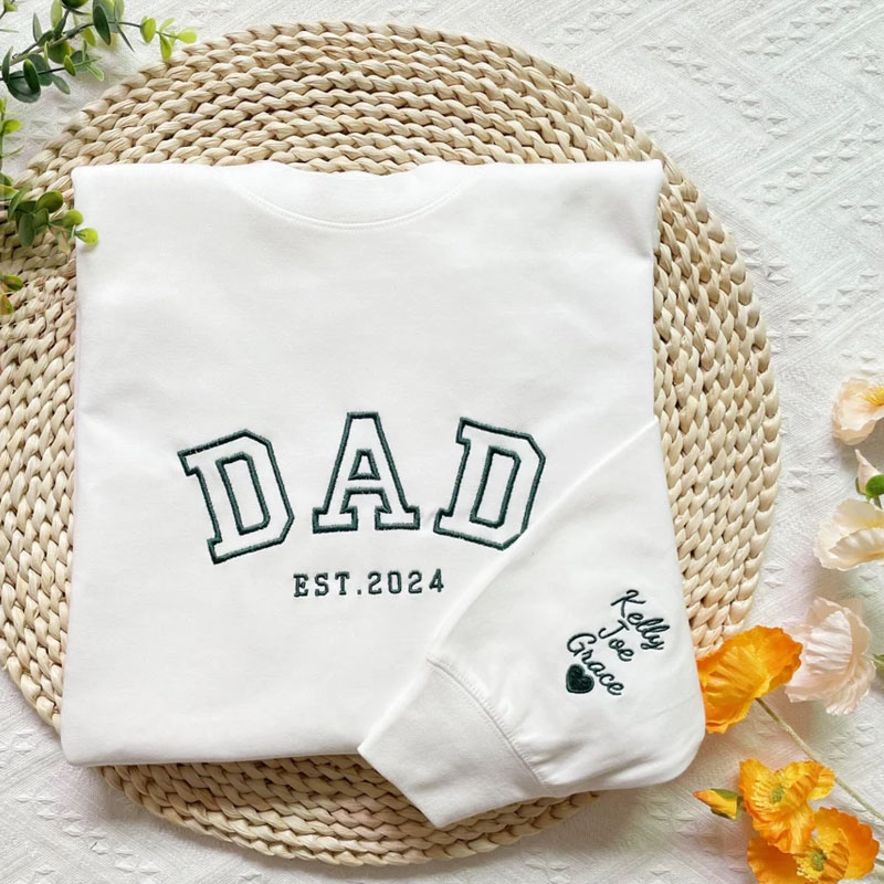 Personalized Dad Date And Heart Embroidered Sweatshirt