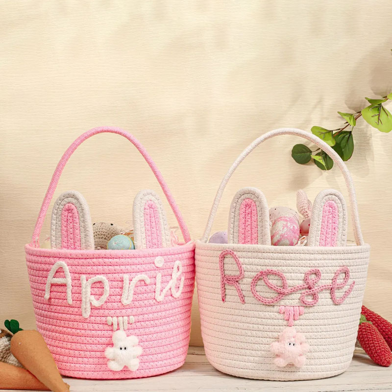 Personalized Easter Rabbit Ears Woven Storage Basket