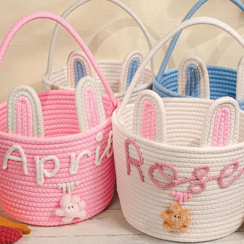 Personalized Easter Rabbit Ears Woven Storage Basket