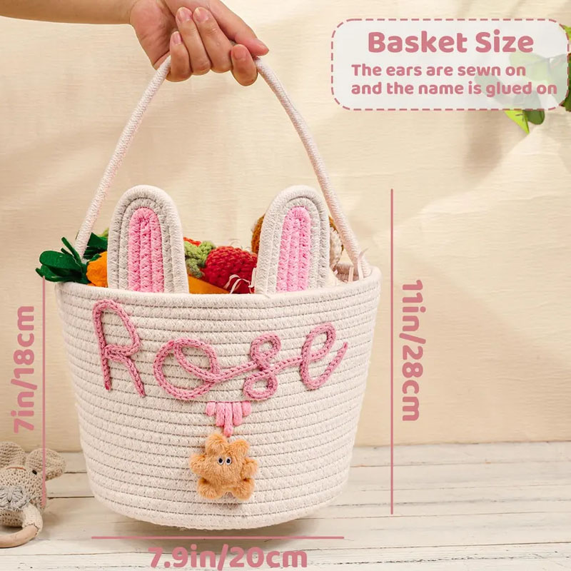 Personalized Easter Rabbit Ears Woven Storage Basket