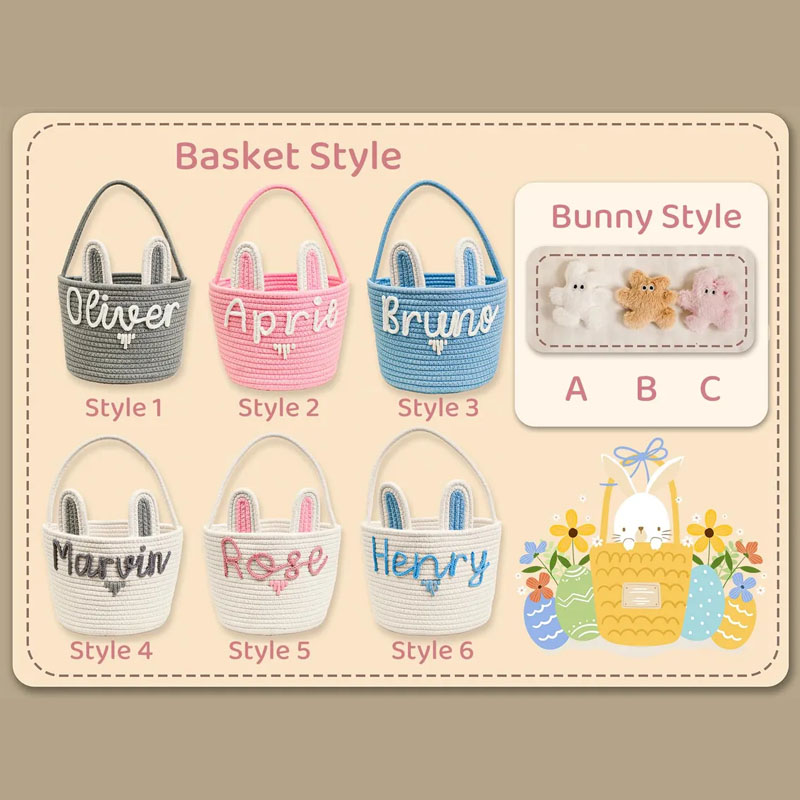 Personalized Easter Rabbit Ears Woven Storage Basket