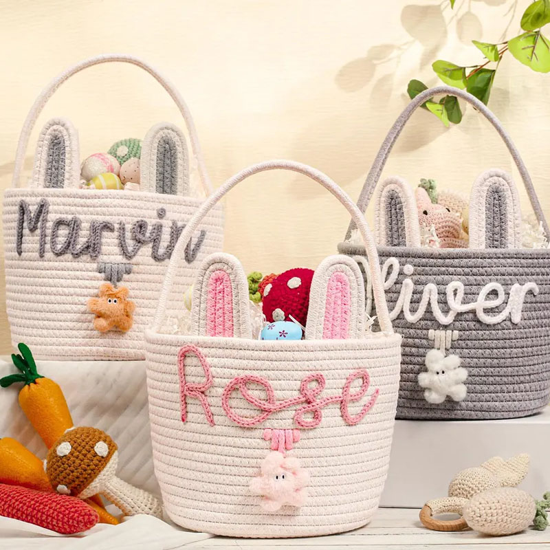Personalized Easter Rabbit Ears Woven Storage Basket